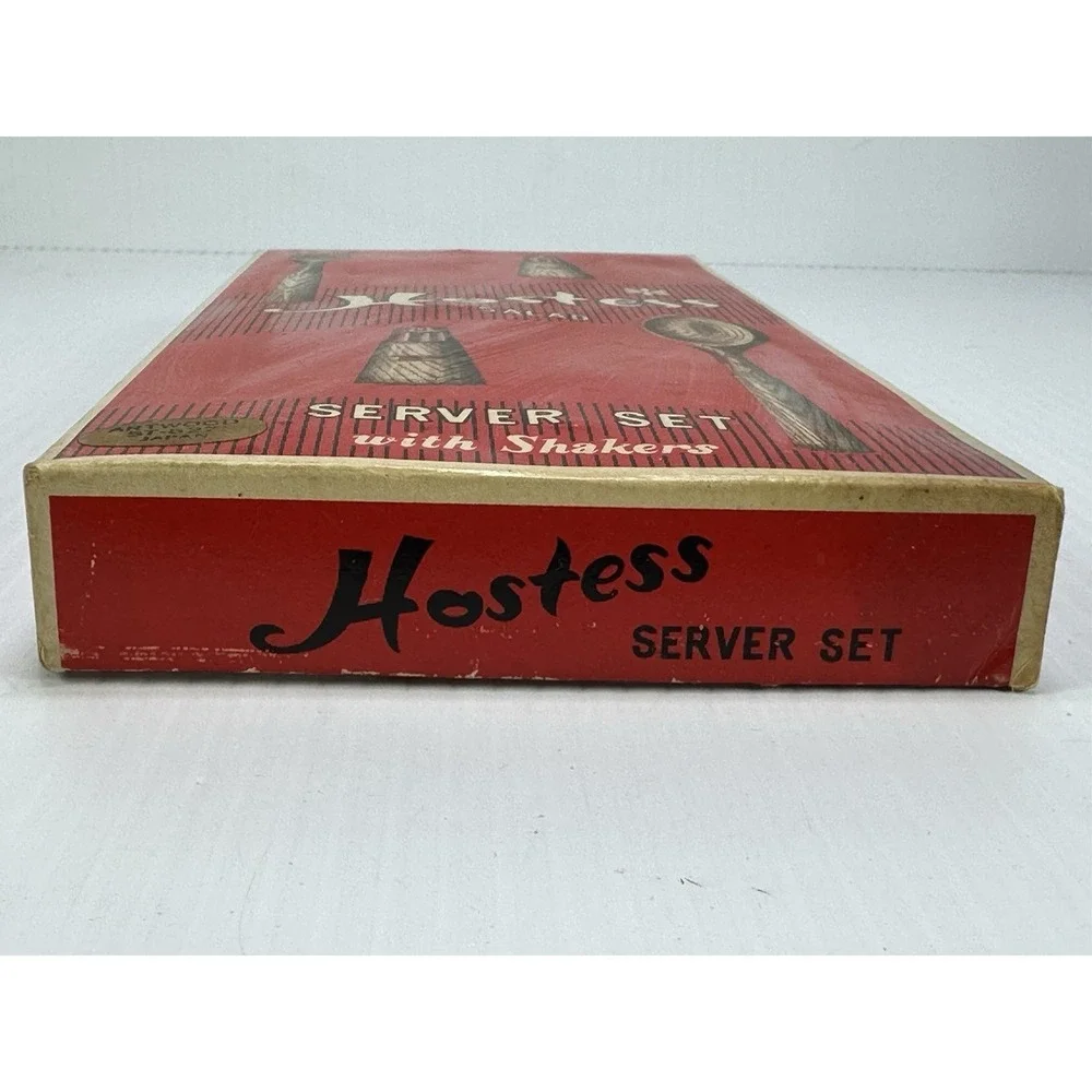 Vintage MCM Hostess Salad Server Set Shakers Salt Pepper Japan Artwood NIB‎